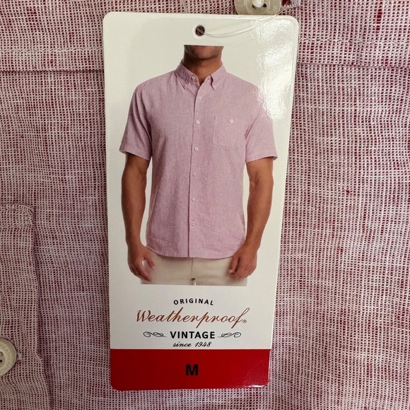 Weatherproof Vintage Linen/Cotton Short Sleeve Shirt, Light Red/Pink Medium NWT - Picture 5 of 15